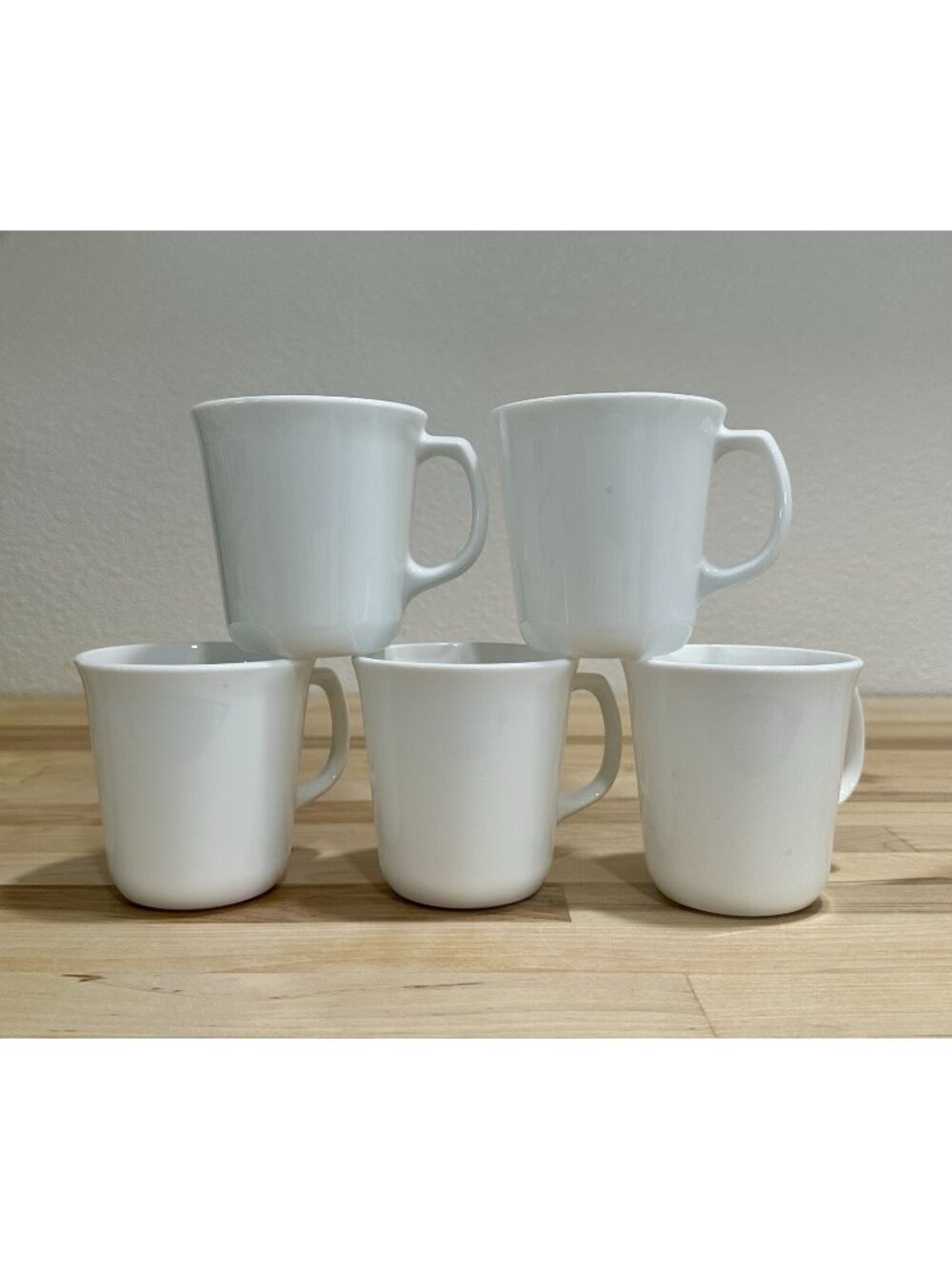 (LOT OF 5) Corning Corelle Winter Frost 8 oz Coffee Cups Mugs D Handle USA White
